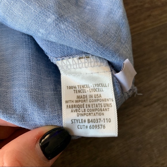 Cloth & Stone long sleeve button up tie front Boho Western Crop Denim Top Small - Picture 6 of 9